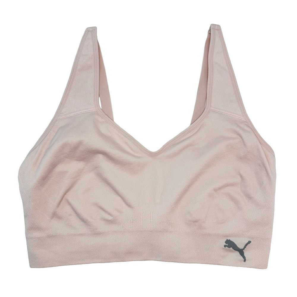 PUMA Adjustable Strap‎ Sports Bra • Large • peach, gray logo • NWOT